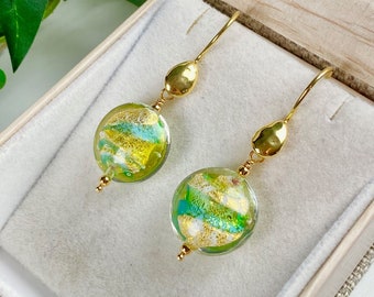 Murano Glass Earrings - Venetian Glass Jewelry - Italian Jewelry - Murano Jewelry - Gold Seas
