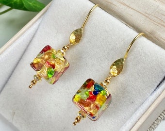 Boucles d'oreilles en verre de Murano - Bijoux de Murano - Bijoux en verre de Venise - Bijoux italiens - Boucles d'oreilles colorées - Goutte de gomme