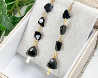 Black Spinel Earrings - Black Spinel Jewelry - Long Earrings - Gemstone Earrings - Coal Bits