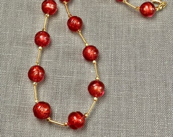 Murano Glass Necklace - Venetian Jewelry - Beaded Necklace - Holiday Jewelry - Red Moons