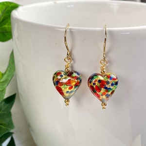 Venetian Glass Earrings - Murano Hearts - Mother&#39;s Day Gift - Rainbow Hearts - Pride Jewelry - Italian Glass - Gem Heart