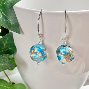Venetian Glass Earrings - Venetian Glass Jewelry - Blue Earrings - Italian Glass Jewelry -  Turq Silver