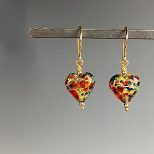 Murano Glass Earrings Murano Glass Hearts Colorful Jewelry Rainbow Hearts Pride Jewelry Italian Jewelry Gem Heart image 1