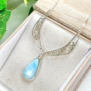 Larimar Necklace - Larimar Jewelry - Pendant Necklace - Larimar Collar