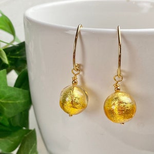 Venetian Glass Earrings - Venetian Glass Jewelry - Gold Jewelry - Italian Glass - Sun Gold