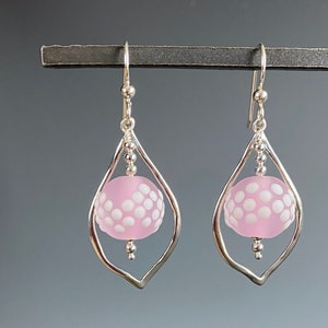 Lampwork Glass Earrings - Lamp Work Jewelry - Artisan Jewelry - Pink Earrings - Baby Pink