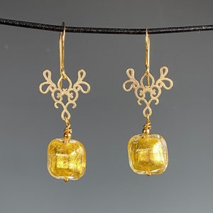 Venetian Glass Earrings - Gold Venetian Glass Jewelry - Anniversary Gift - Gift For Her - Italian Glass - Gold Flake