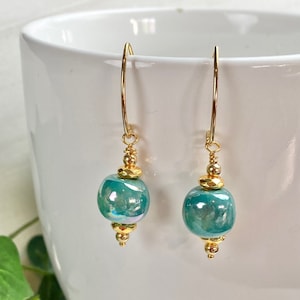 Kazuri Bead Earring - Kazuri Jewelry - Teal Earrings - African Bead Jewelry - Lantern Drop