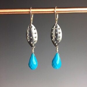 Sleeping Beauty Turquoise Earrings - Turquoise Jewelry - Oxidized Sterling Earrings - Robins Egg Blue Earrings - Beauty Shield