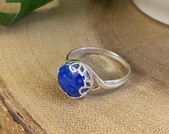 Lapis Ring - Lapis Lazuli Jewelry - Blue Silver Ring - Gemstone Ring - Solitaire Ring - Lapis Round