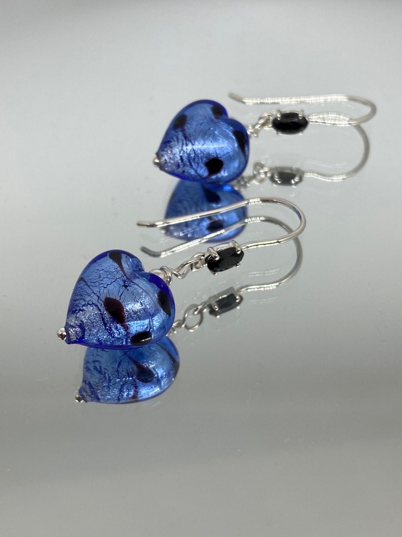 Murano Glass Earrings Venetian Glass Jewelry Heart Jewelry Heart Blue image 8