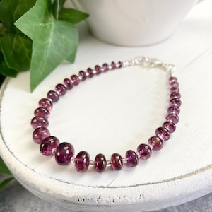 Rhodolite Garnet Bracelet - Garnet Jewelry - January Birthstone - Beaded Gemstone Bracelet - Rhodolite