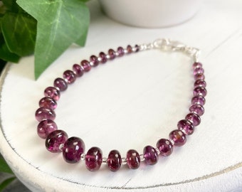 Rhodolite Garnet Bracelet - Garnet Jewelry - January Birthstone - Beaded Gemstone Bracelet - Rhodolite