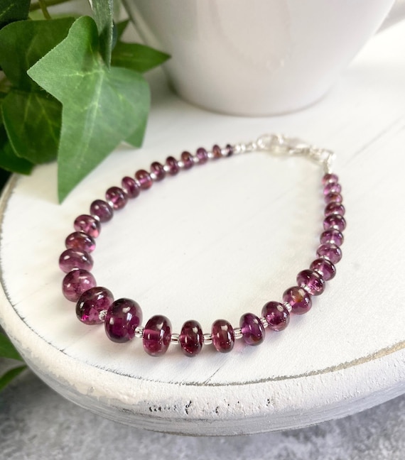 Rhodolite Garnet Bracelet Garnet Jewelry January Birthstone Beaded Gemstone Bracelet Rhodolite Etsy UK