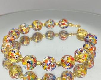 Murano Bracelet - Gold Venetian Glass Jewelry - Beaded Glass Bracelet - Jewelry Gift - Colorful Jewelry - Italian Jewelry - Murano Sun