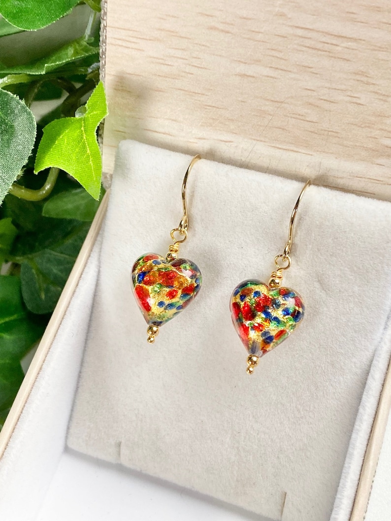 Murano Glass Earrings Murano Glass Hearts Colorful Jewelry Rainbow Hearts Pride Jewelry Italian Jewelry Gem Heart image 6