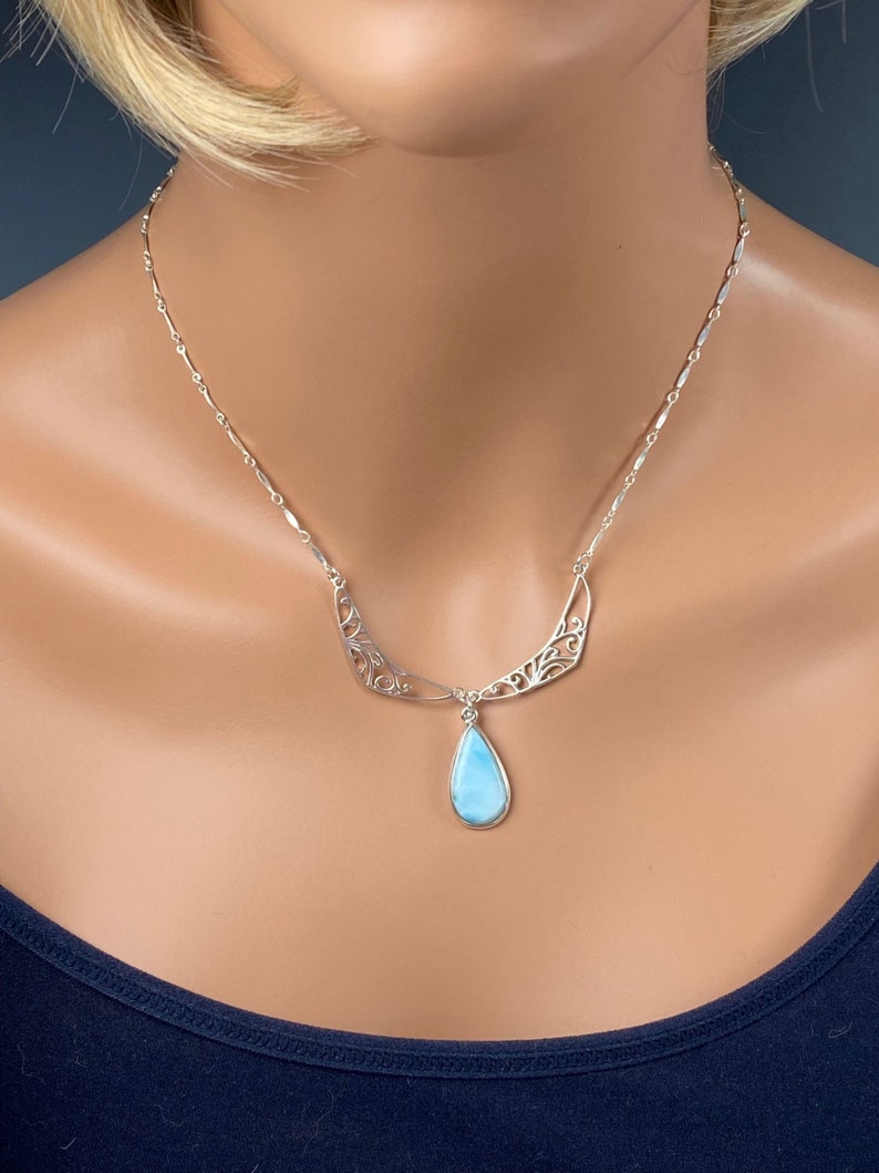Larimar Necklace - Larimar Jewelry - Pendant Necklace - Larimar Collar image 3