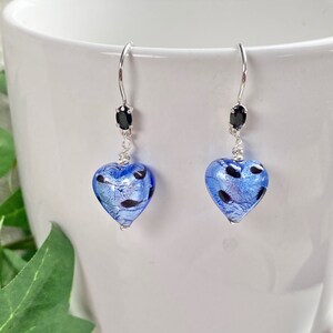 Murano Glass Earrings Venetian Glass Jewelry Heart Jewelry Heart Blue image 6