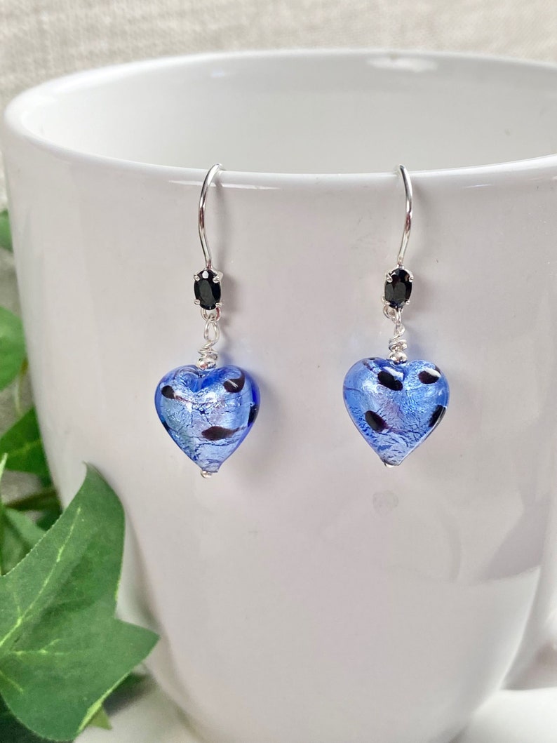 Murano Glass Earrings Venetian Glass Jewelry Heart Jewelry Heart Blue image 6