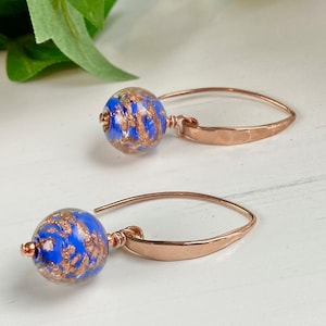 Venetian Glass Earrings - Venetian Glass Jewelry - Rose Gold Earrings - Vintage Venetian Glass - Rose Gold World
