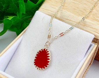 Red Sea Glass Pendant Necklace - Rare Sea Glass Jewelry - Beach Glass Jewelry - Red Sea