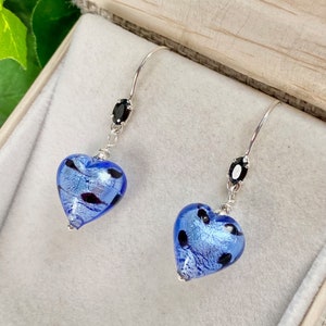Murano Glass Earrings Venetian Glass Jewelry Heart Jewelry Heart Blue image 1