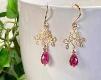 Ruby Earrings - Ruby Jewelry - July Birthstone Jewelry - Red Gemstone Earrings - July Birthday Gift - Ruby Wine