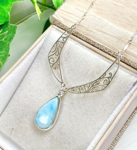 Larimar Necklace - Larimar Jewelry - Pendant Necklace - Larimar Collar