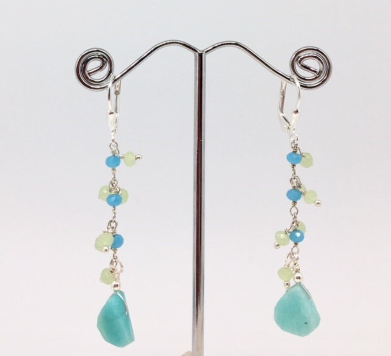 Blue Green Jewelry Chalcedony Earrings Amazonite Earrings Raw Amazon Amazonite Jewelry Raw Gemstone Jewelry Long Earrings Earrings Jewelry Valresa Com