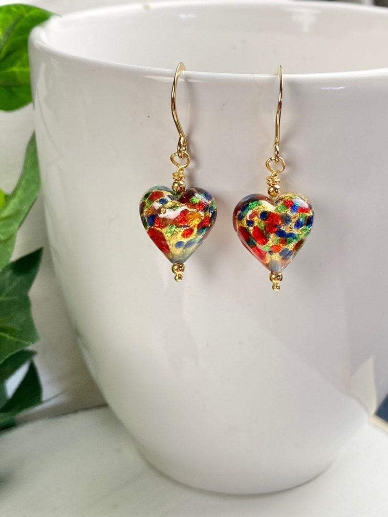 Murano Glass Earrings Murano Glass Hearts Colorful Jewelry Rainbow Hearts Pride Jewelry Italian Jewelry Gem Heart image 2