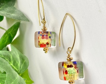 Venetian Glass Earrings - Murano Glass Jewelry - Cube Earrings - Splash