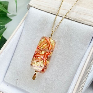 Venetian Glass Necklace - Pendant - Venetian Glass Jewelry - Adjustable Chain - Italian Glass - Gold Flow