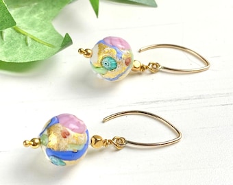 Venetian Glass Earrings - Murano Jewelry - Italian Glass Beads - Fiore Drop