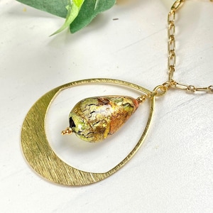 Venetian Glass Pendant Necklace - Venetian Glass Jewelry - Gold bell