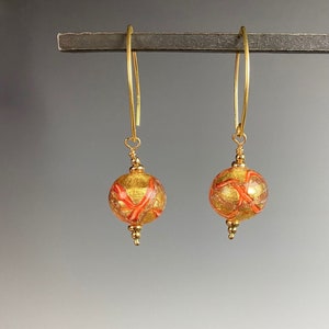 Venetian Glass Earrings - Venetian Glass Jewelry - Orange and Gold - Italian Glass - Orangina