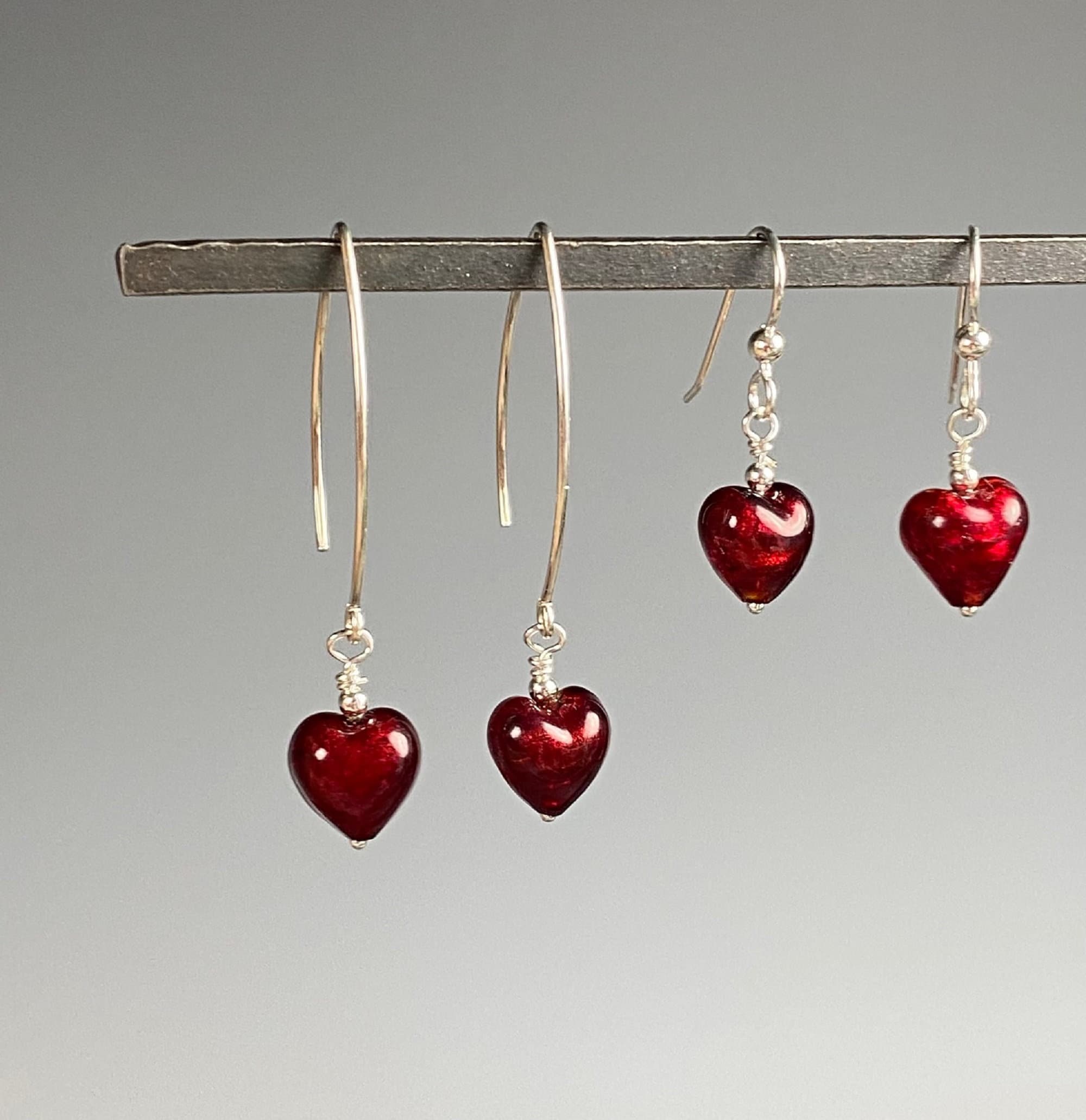 Red Heart Earrings - Heart Jewelry - Venetian Glass Earrings - Red Jewelry - Valentine's Day Gift - Sweet Red