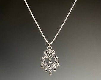 Marcasite Necklace - Marcasite Jewelry - Art Deco Jewelry - 1920's Jewelry - Duo Heart