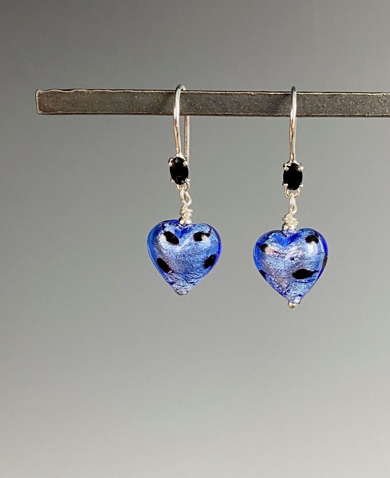 Murano Glass Earrings Venetian Glass Jewelry Heart Jewelry Heart Blue image 2