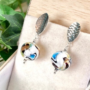 Venetian Glass Earrings - Venetian Jewelry - Post Back Earrings - Ice Cave