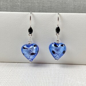 Murano Glass Earrings Venetian Glass Jewelry Heart Jewelry Heart Blue image 5