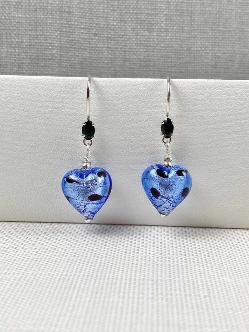 Murano Glass Earrings Venetian Glass Jewelry Heart Jewelry Heart Blue image 5