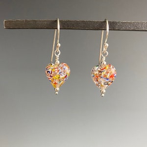 Heart Earrings - Murano Glass Earrings - Murano Heart Jewelry - Valentines Jewelry - Girls Earrings - Heart Jewelry Gift - Colorful Heart