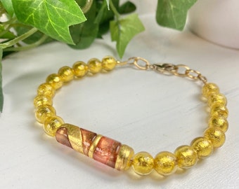 Murano Glass Bracelet - Venetian Glass Jewelry - Italian Jewelry - Gold Bracelet - Beaded Bracelet - Tube Swirl