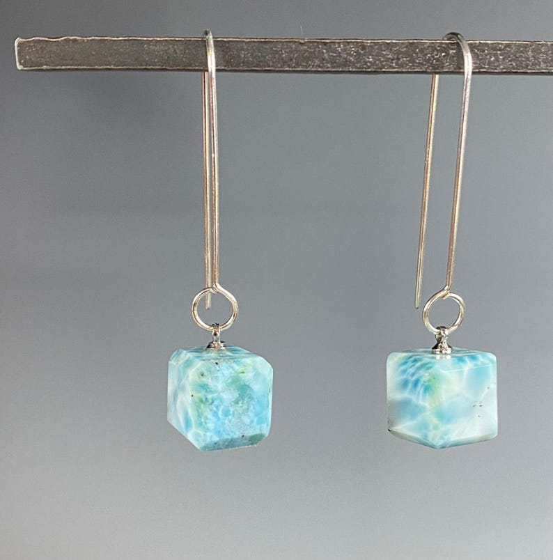 Larimar Earrings - Larimar Jewelry - Gemstone Jewelry - Larimar Cube Bild 5