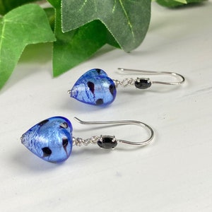 Murano Glass Earrings Venetian Glass Jewelry Heart Jewelry Heart Blue image 7