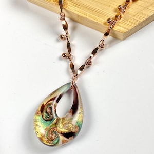 Venetian Glass Pendant Necklace - Murano Jewelry - Venetian Jewelry - Rose Gold Necklace - Gilda