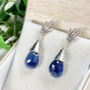 Sapphire Earrings - Blue Sapphire Jewelry - September Birthstone - Art Deco Jewelry - Blue Jewelry - Deco Sapphire