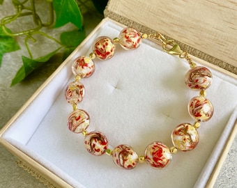 Venetian Glass Bracelet Venetian Glass Jewelry Red and Gold
