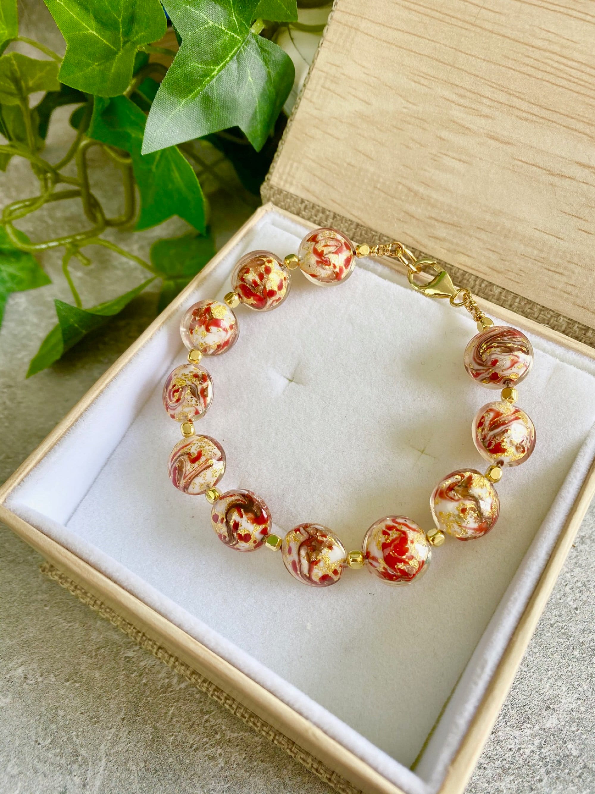 Murano Glass Bracelet Venetian Glass Jewelry Red and Gold Mothers Day Gift  Italian Jewelry Old World Red - Etsy