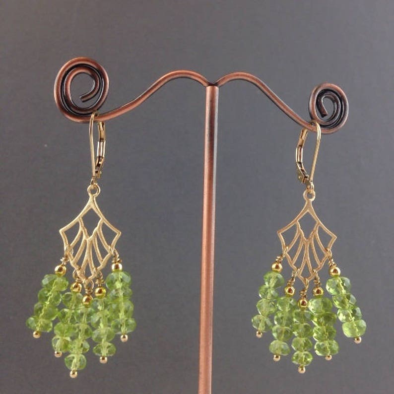 Peridot Feathers August Birthstone Jewelry Gold Gemstone Jewelry Peridot Jewelry Green Chandelier Earrings Peridot Earrings